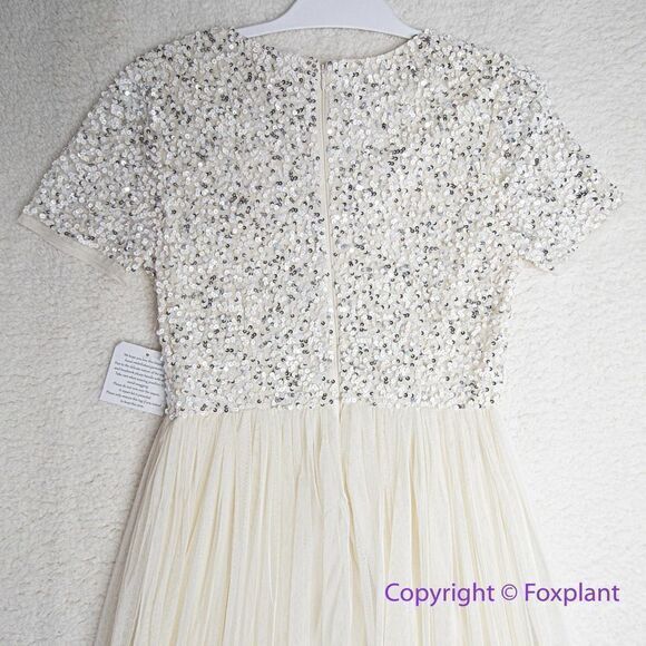 NEW Maya Deluxe Maya Bridal v neck maxi tulle dress with tonal delicate sequin 6 - Picture 11 of 16